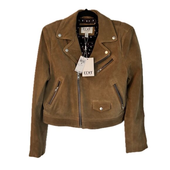 😊Jason Wu Suede Leather Moto Biker Jacket Desert Camel Womens Size M NWT $428 - Picture 9 of 9